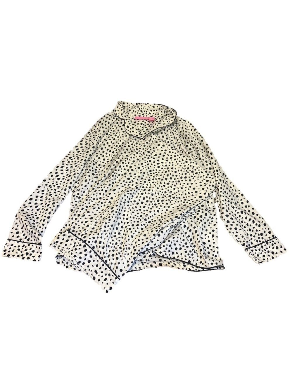 Isaac Mizrahi Sleepwear Set Black and White Polka Dot Cow Print Size Medium